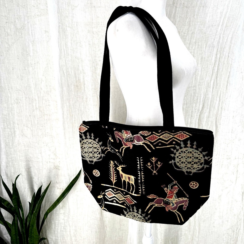 Vintage Handmade Tapestry Shoulder Bag Tote Woven Artisan Folk Boho Zip Ethnic